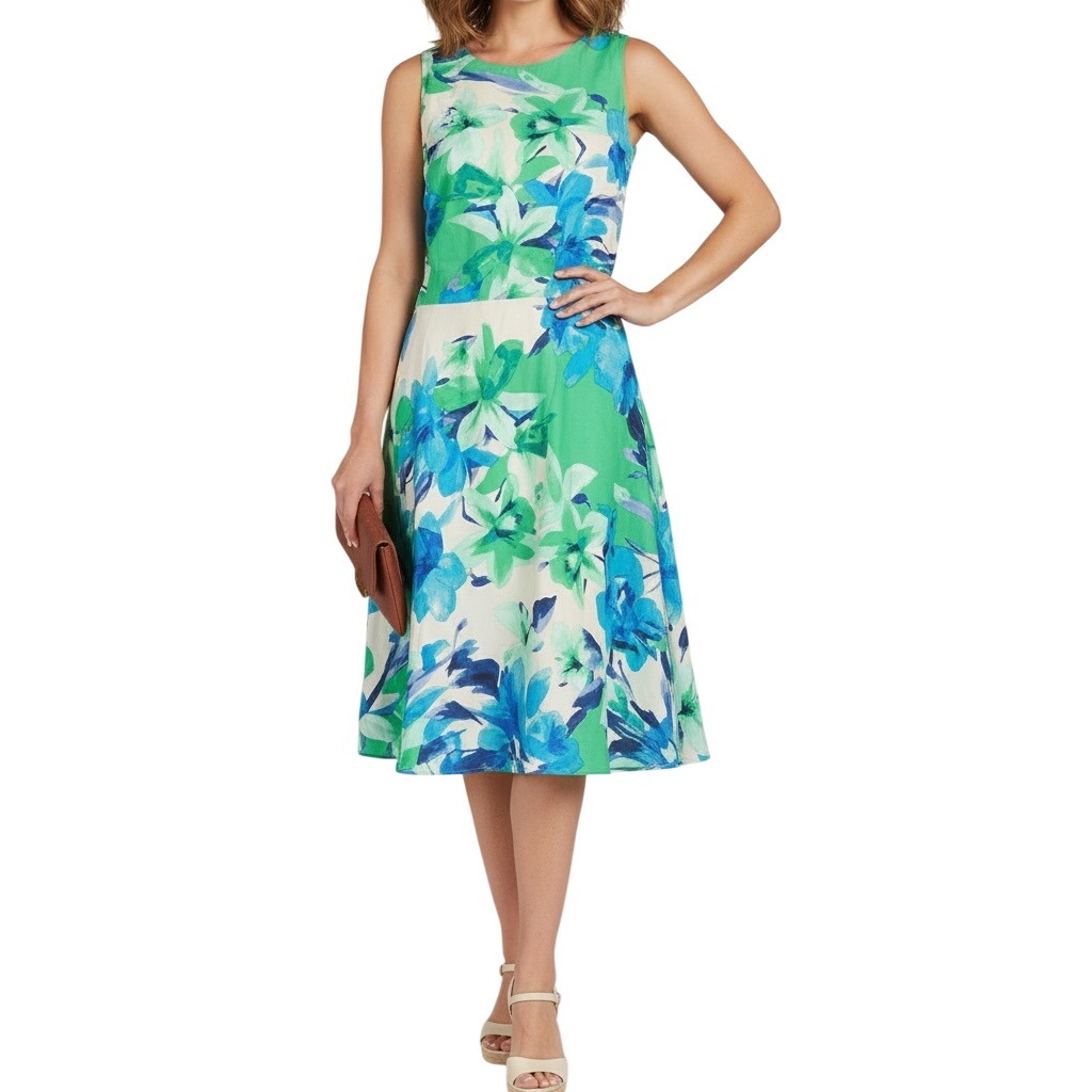 Donna Morgan Women Summer Floral Print Fit&Flare Sleeveless Casual Dress Size 10